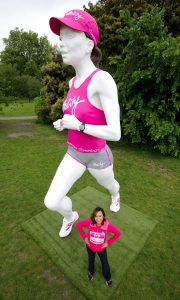 Jessica Ennis-Hill unveils a giant female runner to launch the Vitality Run Series in Battersea Park today.London. Britain