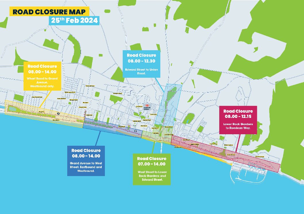 Road Traffic Closure Map Landscape 2024 Brighton Half Marathon